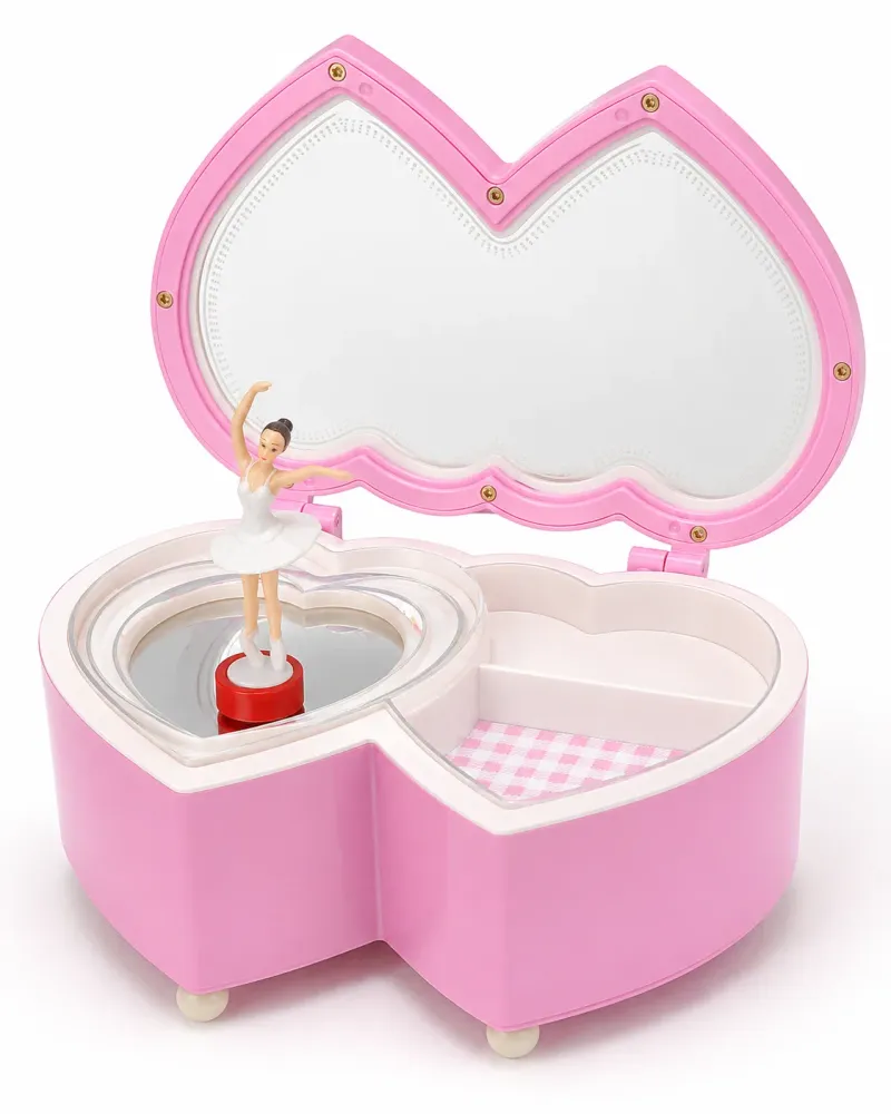 Caja de maquillaje con bailarina, espejo y caja musical
